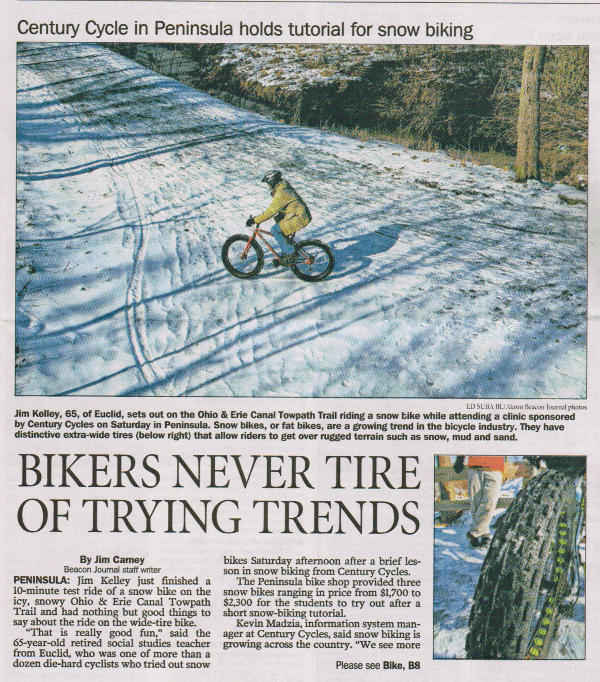 Akron Beacon Journal: Century Cycles in Peninsula hold tutorial for snow biking Akron Beacon Journal: Century Cycles in Peninsula hold tutorial for snow biking
