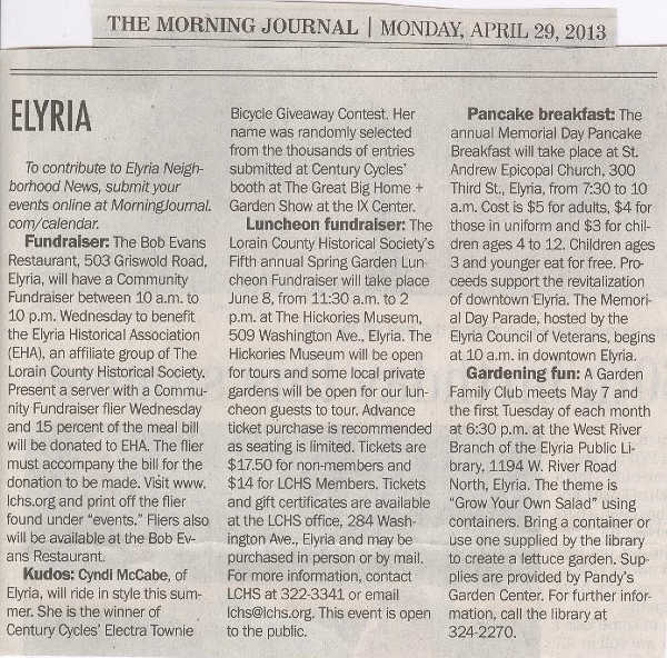 Scan of April 29, 2013 article from The Morning Journal Scan of April 29, 2013 article from The Morning Journal