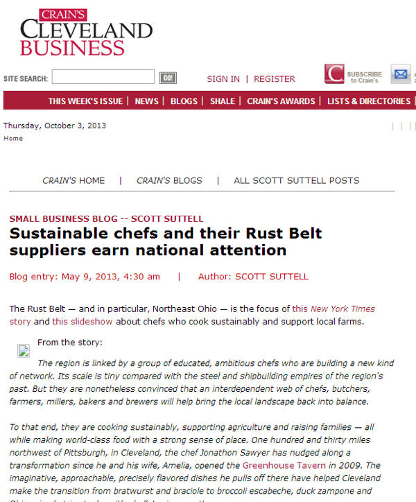 Screen shot of May 9, 2013 Crain's Cleveland Business article