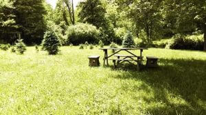 Camping tent site at Heritage Farms in Peninsula