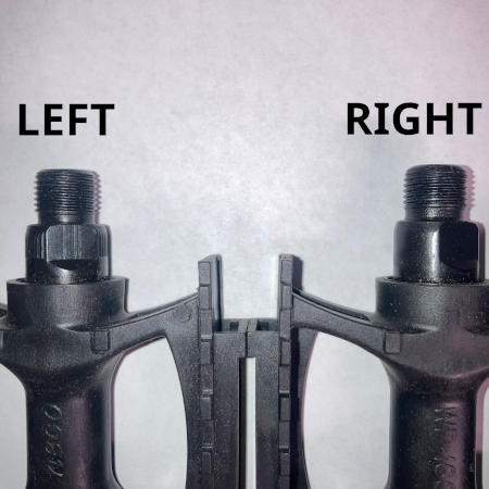 Examining bicycle pedal threads to determine which is Left and Right